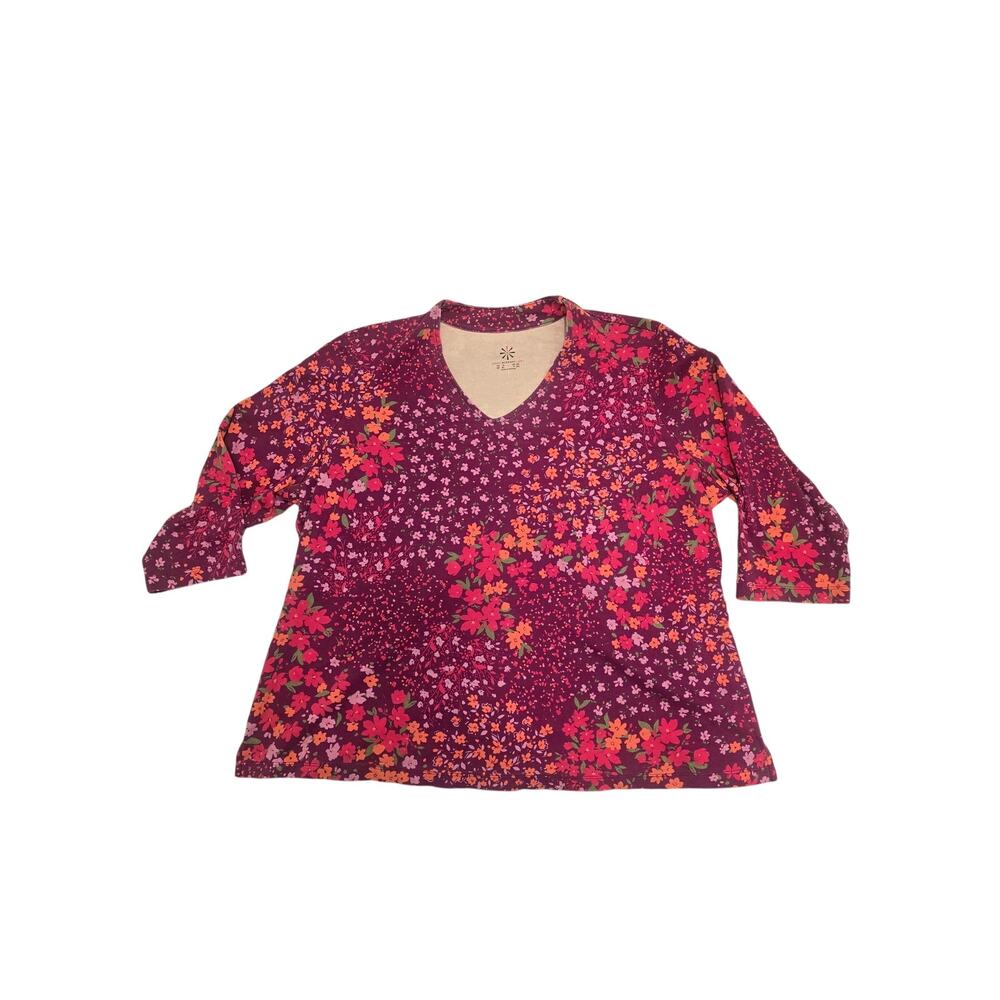 Isaac Mizrahi Live! Floral 3/4 Sleeve V-neck Tunic Cabincore Momwear Soft 1X